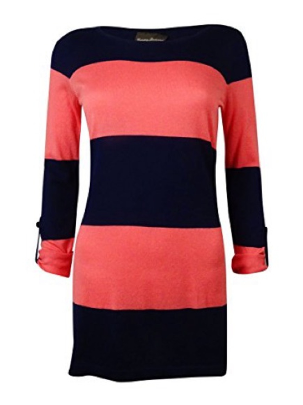 Tommy Bahama Womens Bold Stripe Boat Neck Tunic Sweater Blue and Coral - Medium